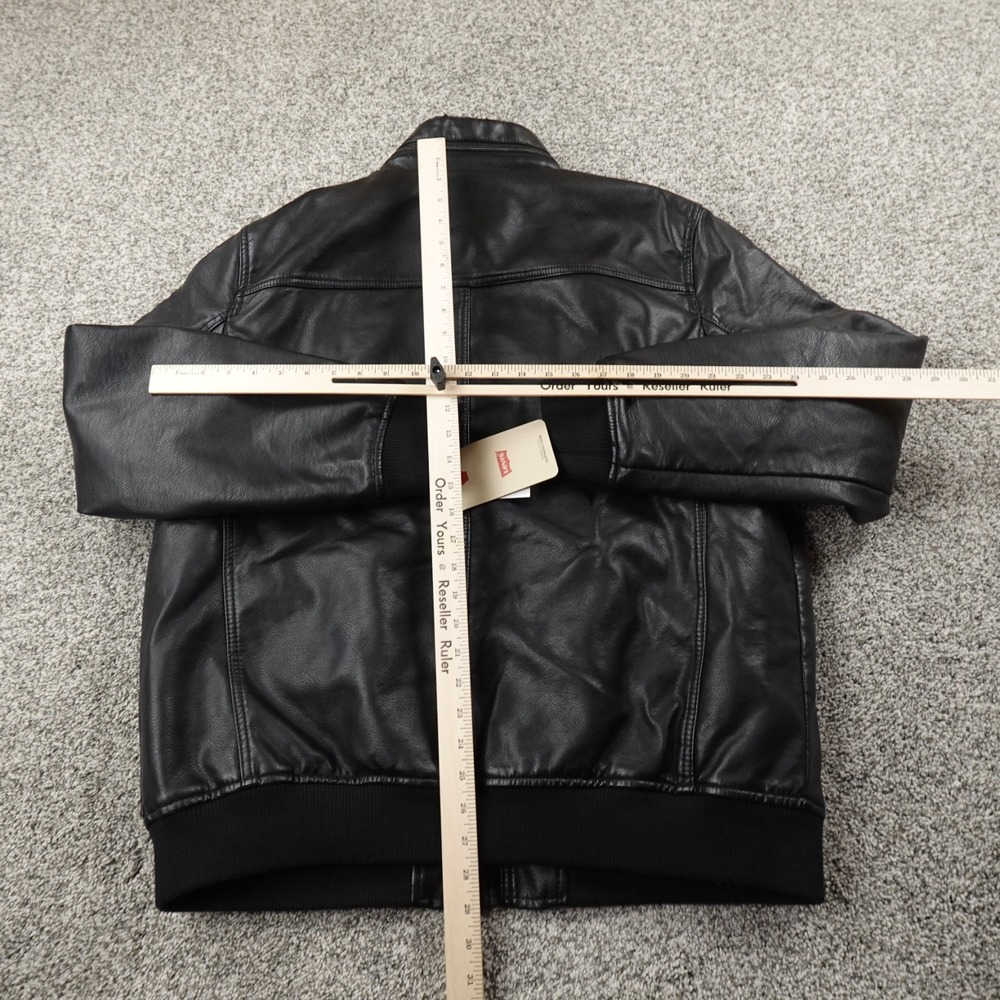 NEW Levis Jacket Mens XL Black Faux Leather Sherpa Lined Zip Trucker Bomber Coat - Picture 8 of 12